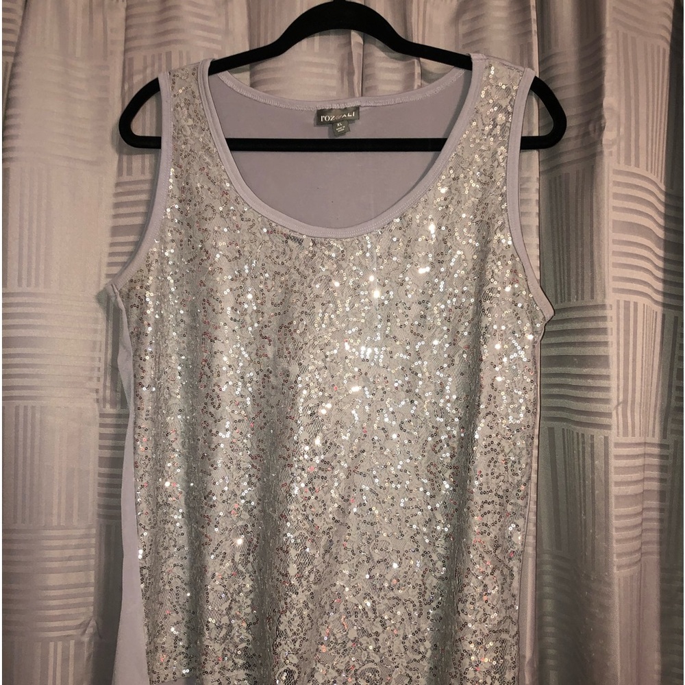 Roz & Ali from Dressbarn XL grey lace and sequin tank top